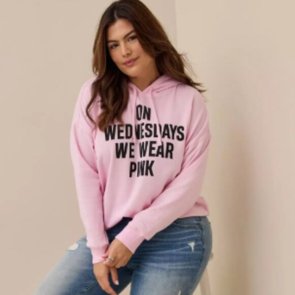 Torrid x Mean Girls On Wednesdays We Wear Pink Fleece Hoodie NWT Size Large - Picture 1 of 11